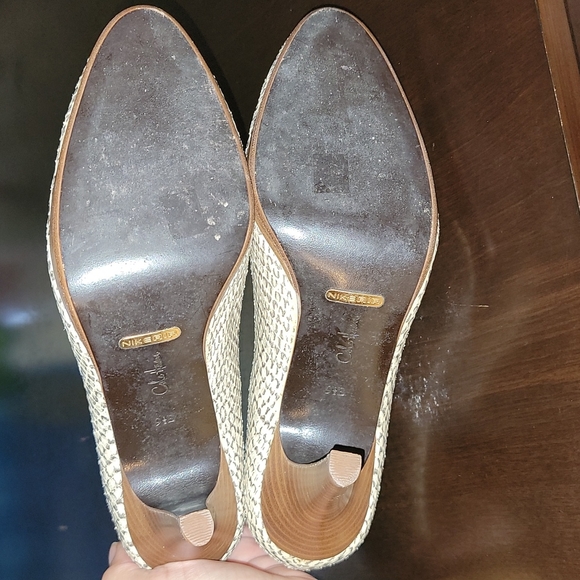 Nike Air Cole Haan Cream Faux Reptile Skin Wooden Bottom Heels Size 9.5B - Picture 4 of 8